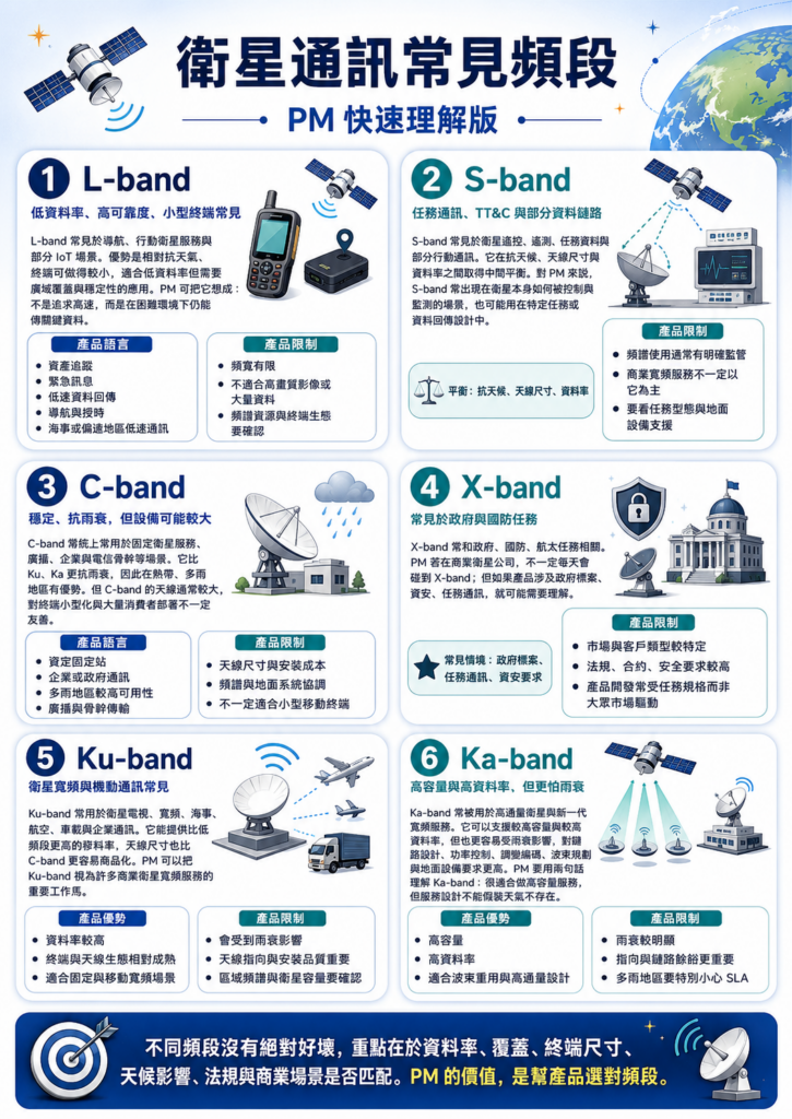 衛星通訊常見頻段